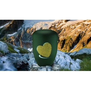 Biodegradable Cremation Ashes Funeral Urn / Casket - FERN GREEN with RELIEF HEART Design